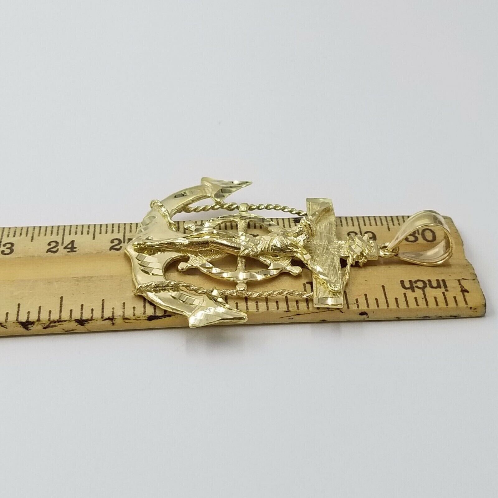 Jesus Anchor Charm Pendant Men's Real 10k Yellow Gold Solid 10kt For Chain - GoldenlinQ